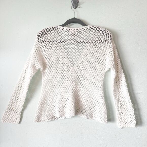 Pure Handknits Cotton Open Crochet Cardigan Sweater Rhinestone Buttons S/M Artsy - Picture 6 of 6